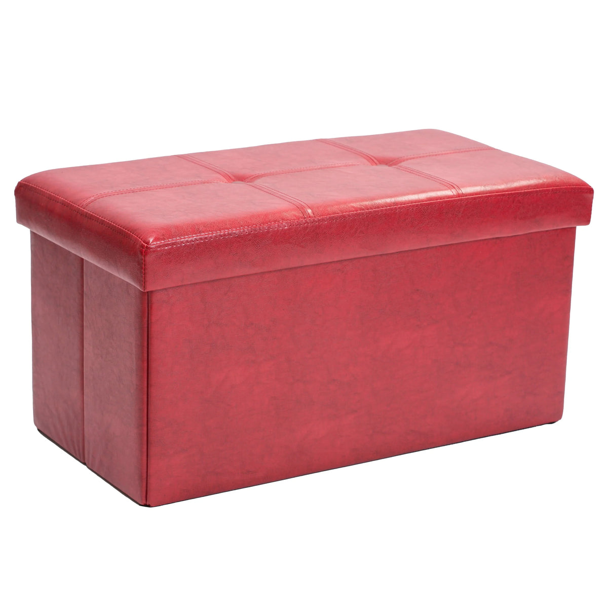 Simplify Faux Leather Double Folding Storage Ottoman in Red