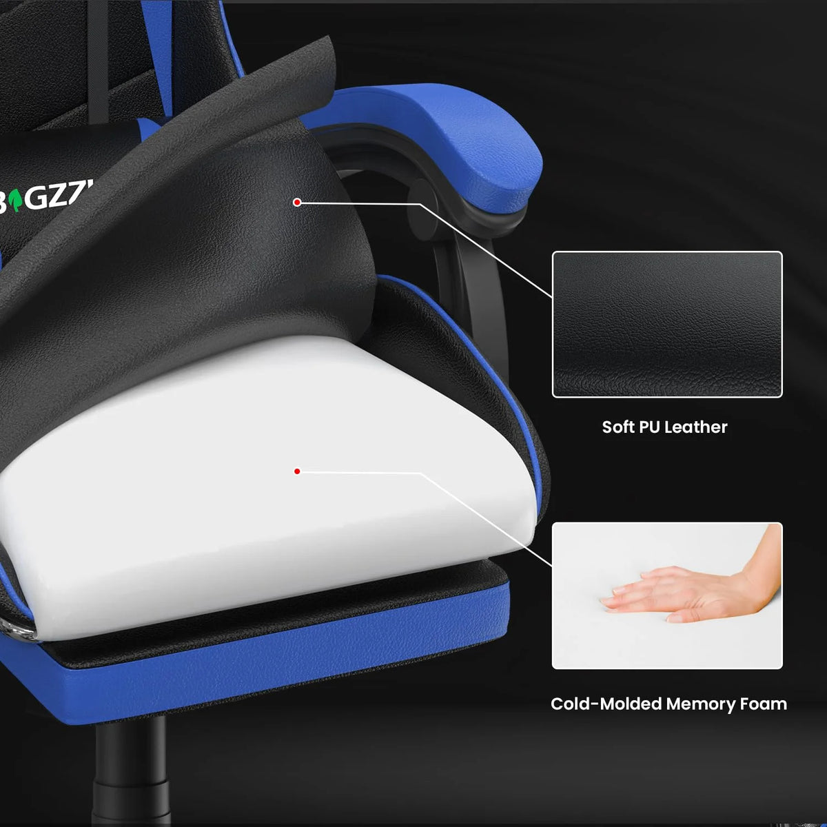 Bigzzia Gaming Chair Pu Leather Office Chair with Ergonomic Lumbar Pillow, Reclining Racing Game Chair Backrest and Seat Height Adjustable Swivel Recliner,Esports Chair with Headrest,Blue