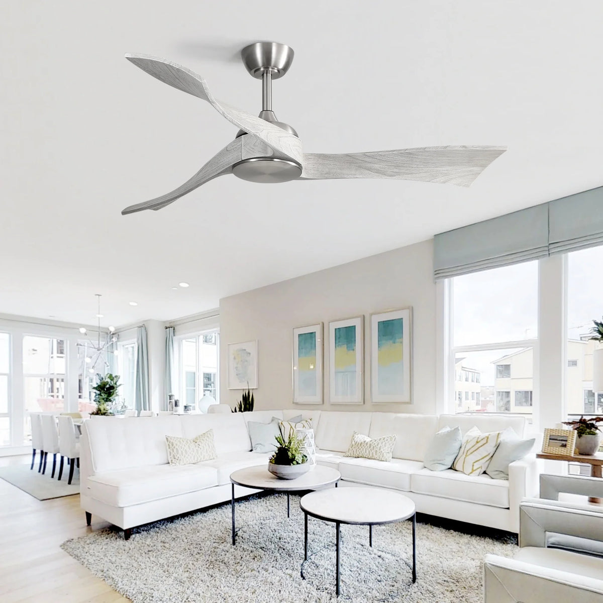 Sofucor 52" Wood Ceiling Fan No Light, 6 Wind Speeds, 3 Blades with Reverse Airflow, Black