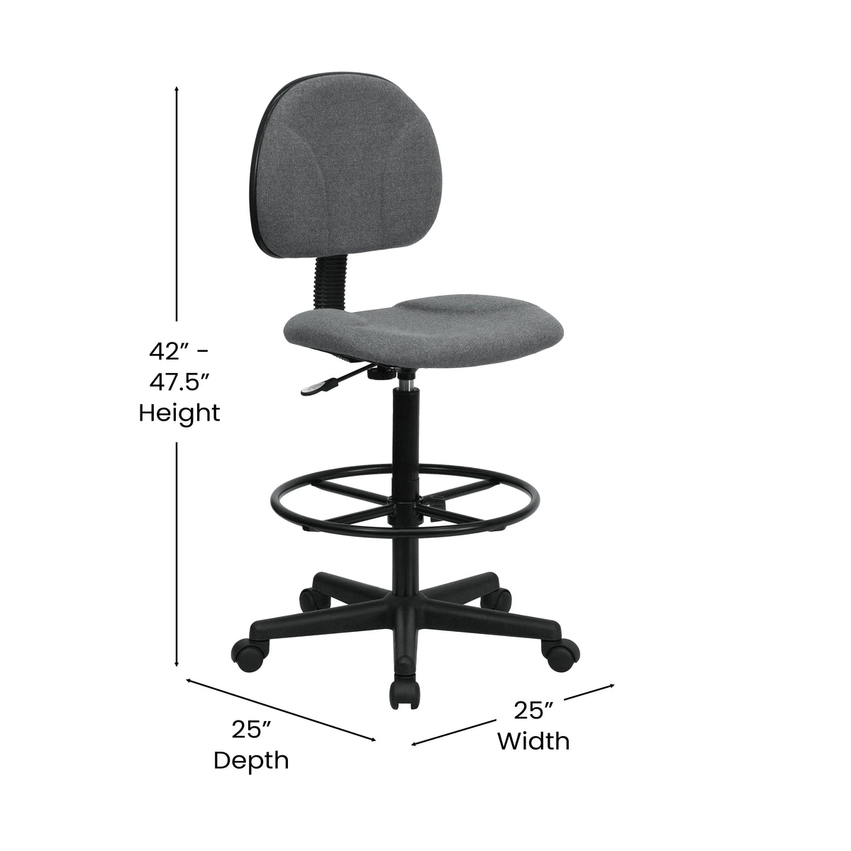 Emma  Oliver Black Fabric Drafting Chair (Cylinders: 22.5"-27"H, 26"-30.5"H)
