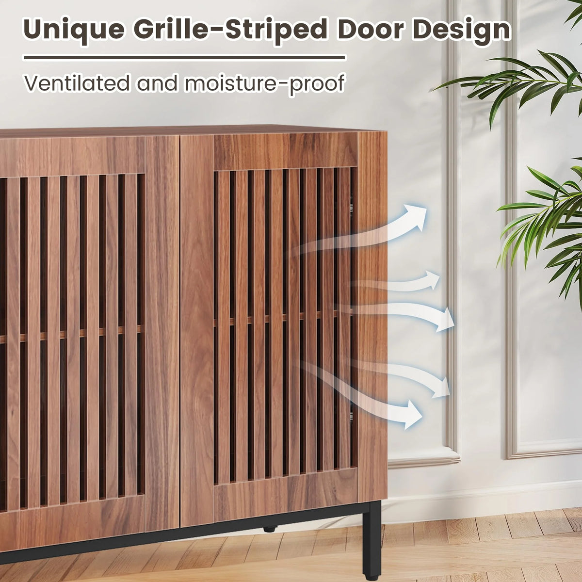JOMEED Buffet Sideboard Cabinet with Louvered Doors & Adjustable Shelf, Wood Storage Cabinet for Kitchen, Dining Room, Living Room, Entryway Walnut