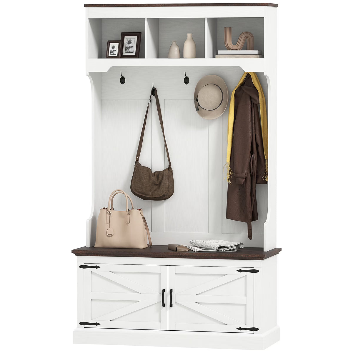 HOMCOM Hall Tree with Shoe Storage, Coat Rack with Shoe Bench, White
