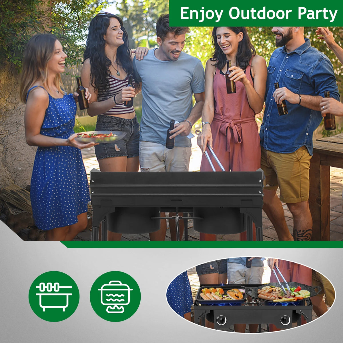 Ktaxon 2 Burner 150000 BTU Cooker Outdoor Camping Picnic Stove Stand BBQ Grill
