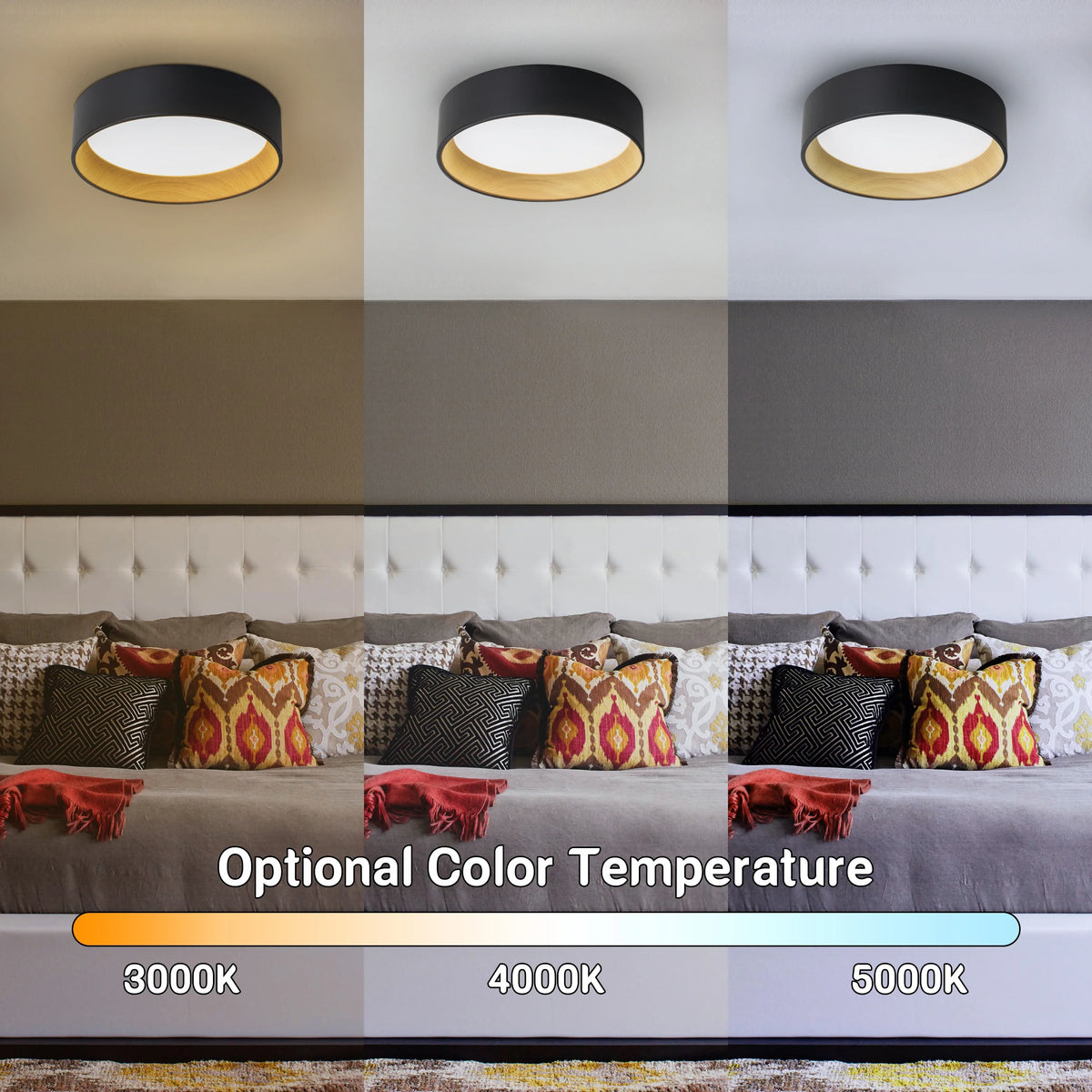 C Cattleya Black and Woodgrain Finish Integrated LED 3000K/4000K/5000K Flush Mount LED Ceiling Light