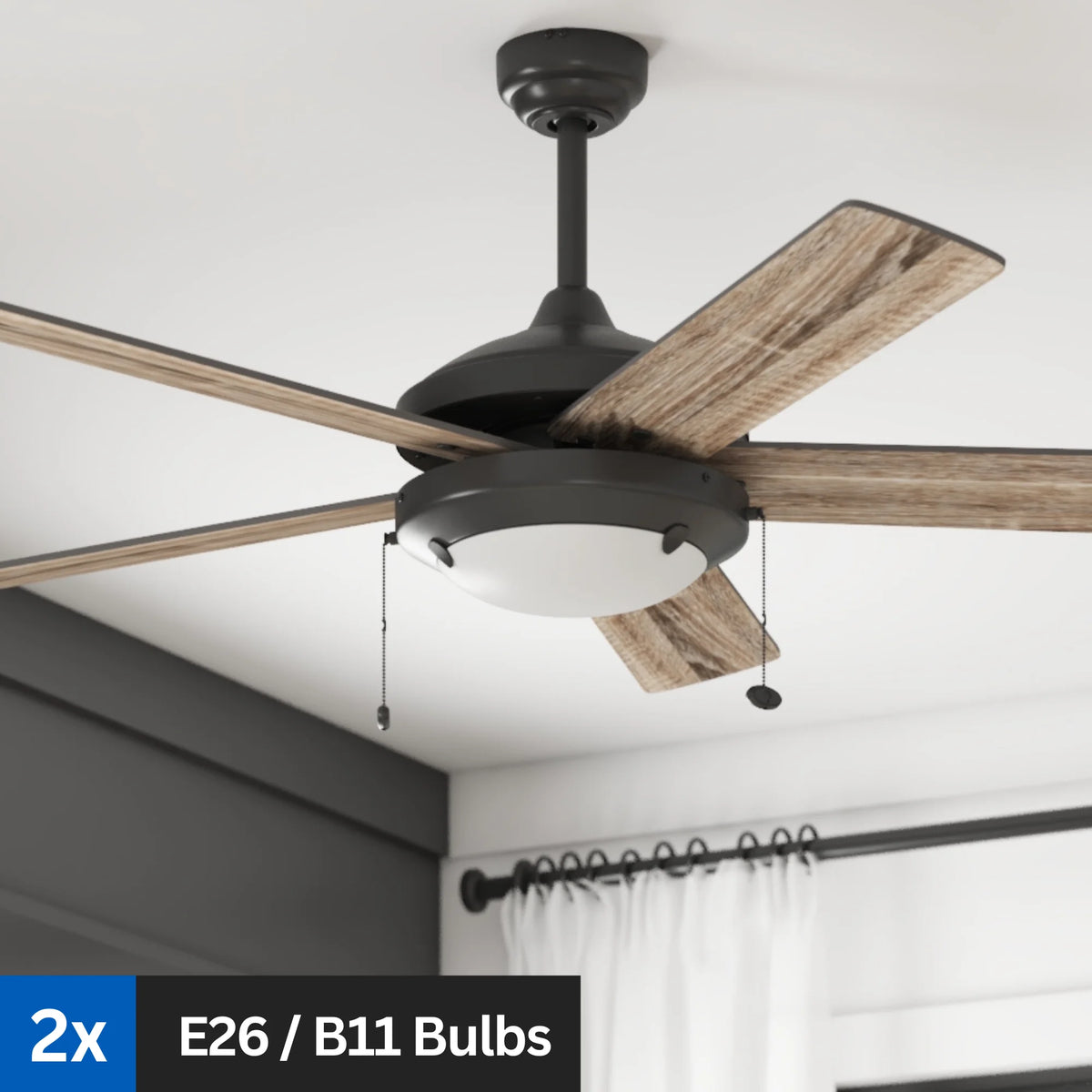 Mainstays 52" Transitional Satin Nickel Indoor Ceiling Fan with Light, Pull Chain Control & Reverse Airflow