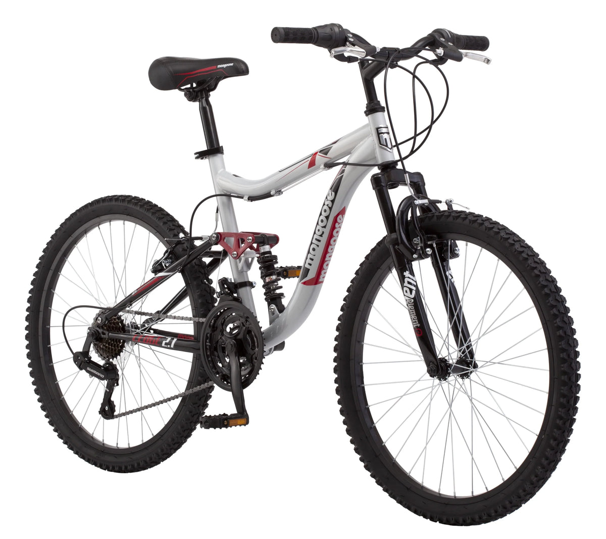 Ledge 2.1 Mountain Bike, 24-inch wheels, 21 speeds, boys frame, Silver/Red