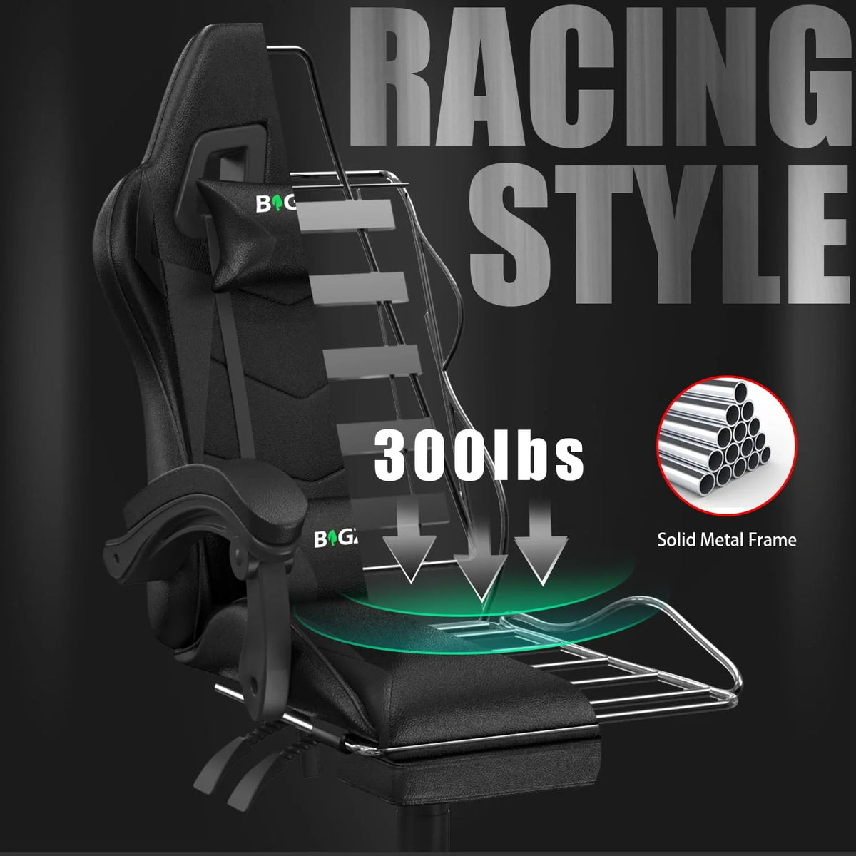 Bigzzia Gaming Chair Pu Leather Office Chair with Ergonomic Lumbar Pillow, Reclining Racing Game Chair Backrest and Seat Height Adjustable Swivel Recliner,Esports Chair with Headrest,Blue