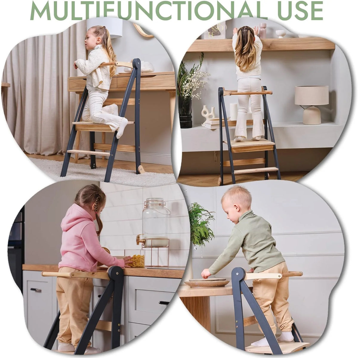 Folding Wooden Kitchen Standing Stool for Toddlers �C Safe & Compact Learning Step Stool, Ages 18 Months+