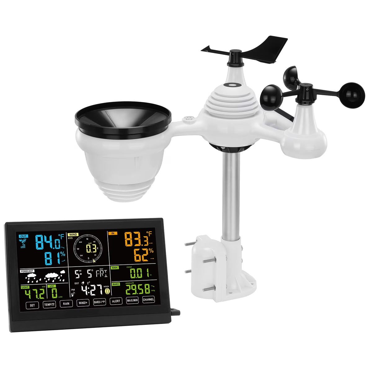 BENTISM 7 in 1 Wireless Weather Station, 7.5 inch HD Color Screen, Digital Weather Monitor for Indoor Outdoor with Temperature Humidity UV Predictive Alarm and Alerts