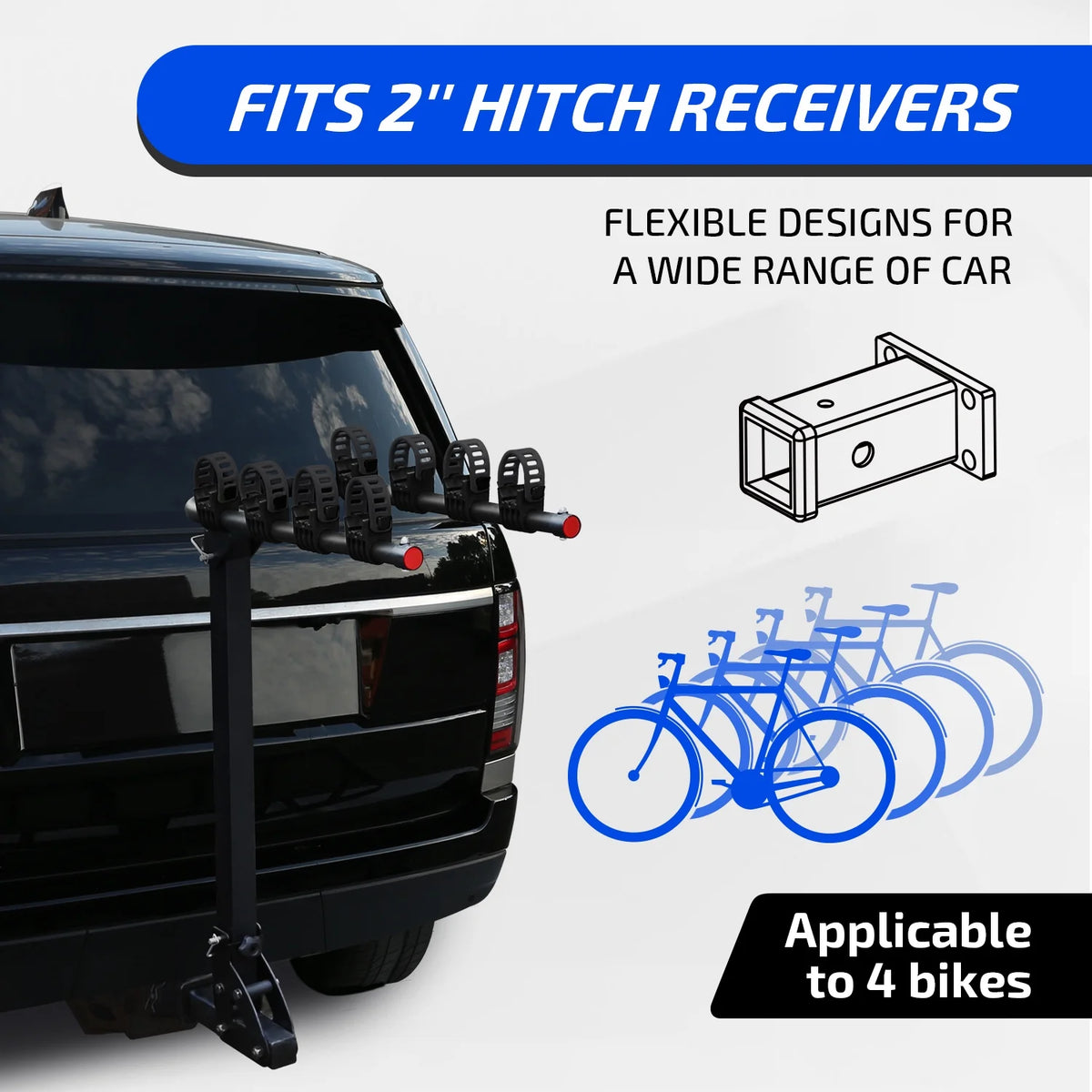 Ozark Trail 4-Bicycle Hitch Mounted Steel Bike Rack, Carry up to 132lbs,Foldable Design