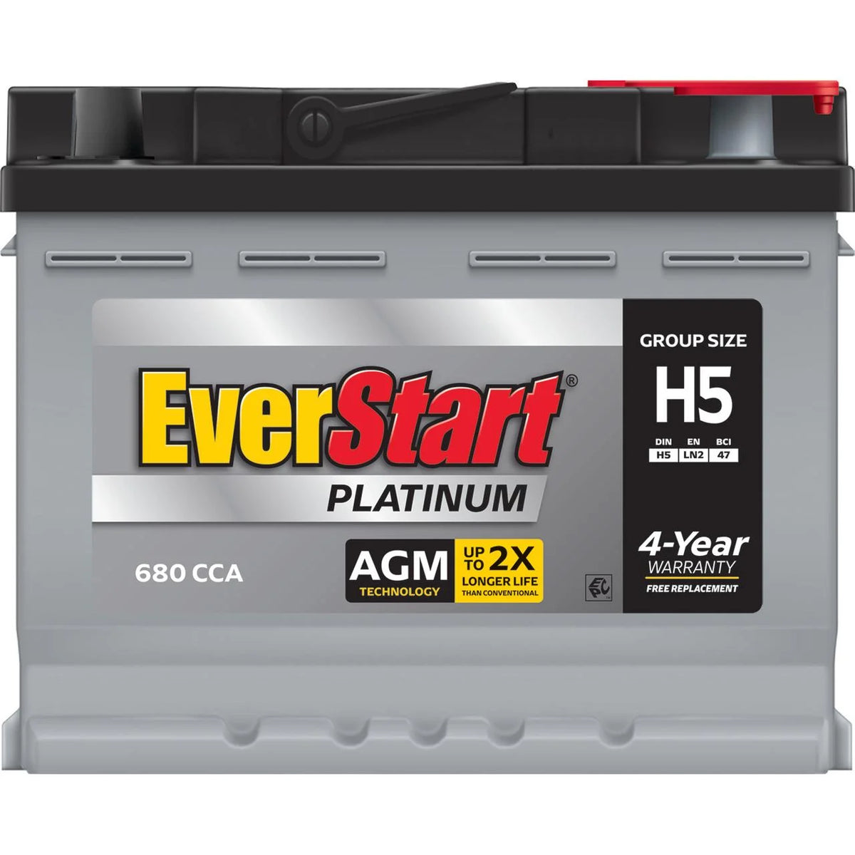 EverStart Platinum BOXED AGM Automotive Battery, Group Size H5 / LN2 / 47 12 Volt, 680 CCA 105RC