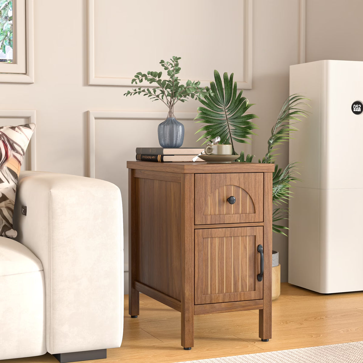 Narrow Nightstand with Drawers, Wood End Table, Narrow Side Table, Modern Sofa Side Table