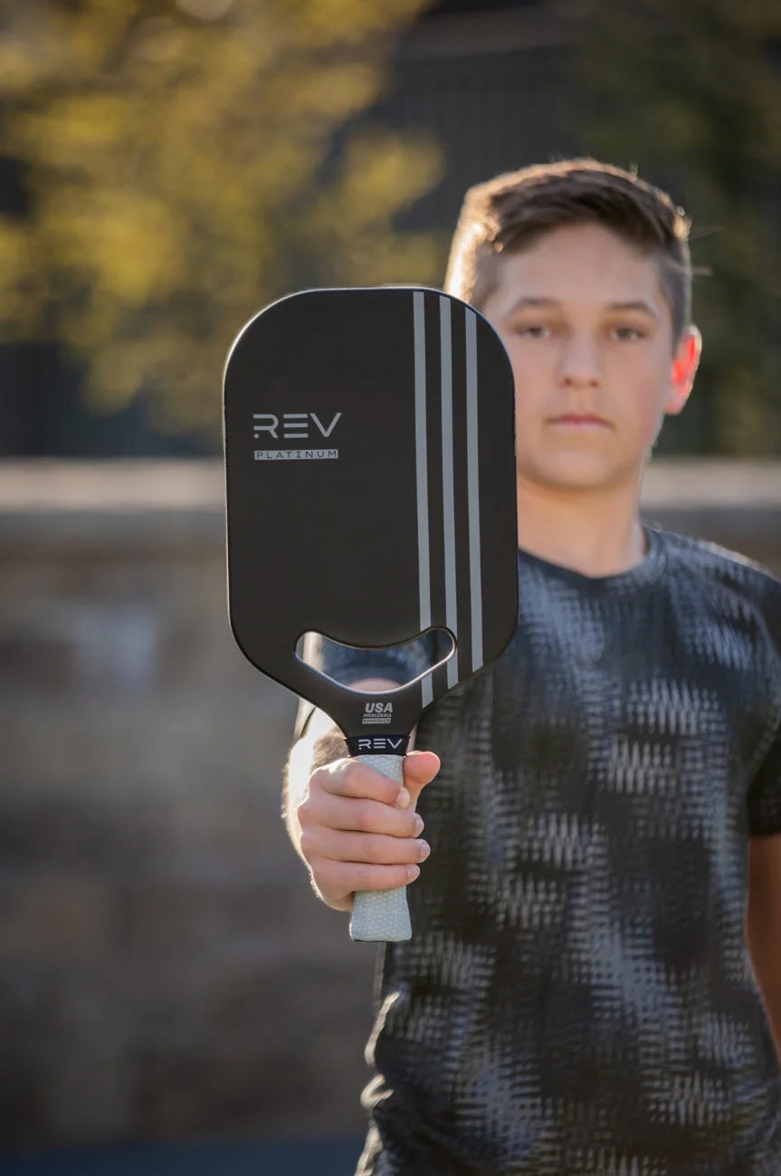 REV Platinum Edgeless Pickleball Paddle, Carbon Fiber Face, Polypropylene Honeycomb Core, 8oz, Black