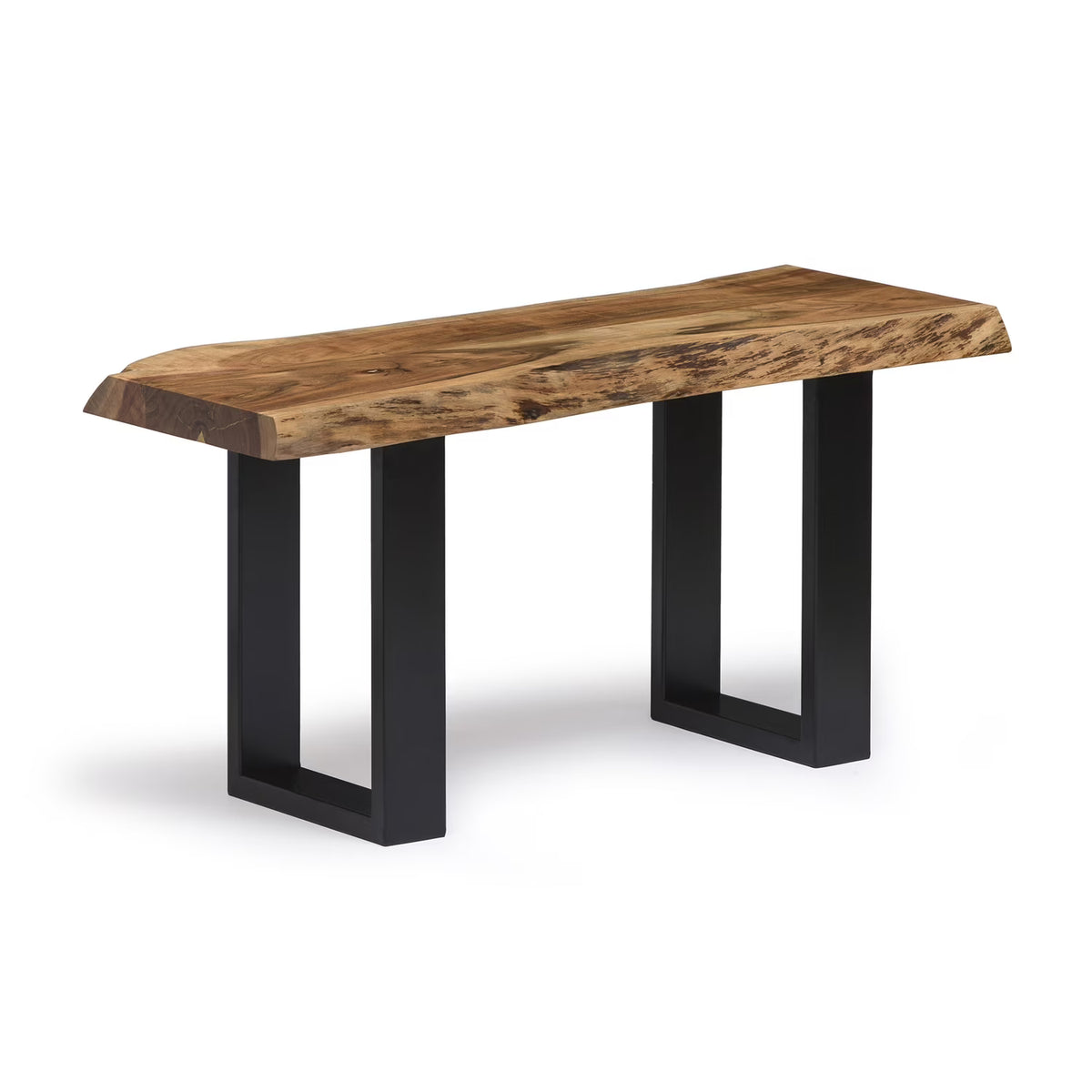Alaterre Furniture Alpine 36-Inch Live Edge Solid Acacia Wood Bench with Black Metal Legs and Floor Protectors, Modern Farmhouse Entryway Hall Decor