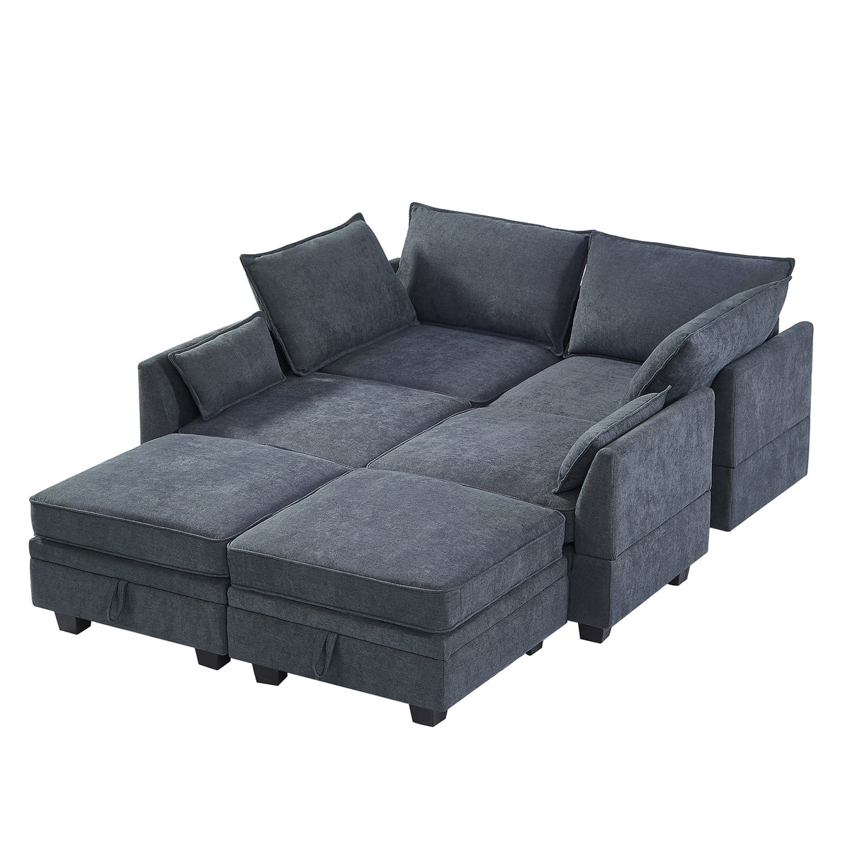 EUROCO 115" Large U/L Shaped Sectional Sofa, 1200LBS 6 Seat Convertible Couch Queen Size Sleeper Bed with Storage Seat and Removable Cushions, Modular Sofa with 2 Stools