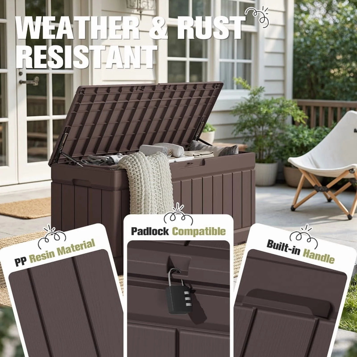 Homall 82 Gallon Outdoor Storage in Resin Deck Box 45.66in Width Lockable Deck Box, Black