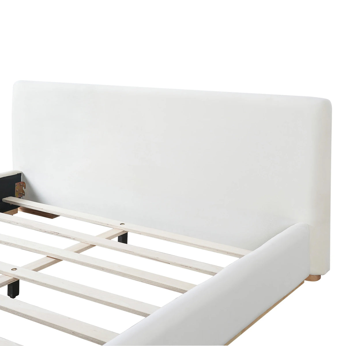 Christopher Knight Home Queen Bed with Velvet Upholstery, Solid Wood Platform, Padded Headboard, White