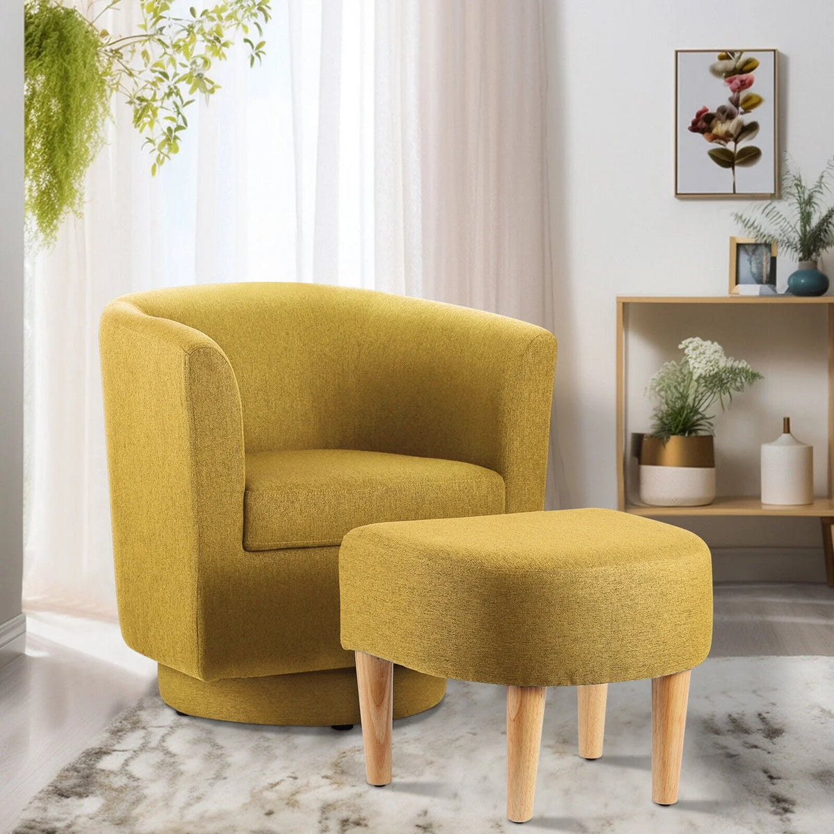 Dazone Swivel Armchair & Ottoman Set, Modern Accent Upholstered Single Sofa Chair With Footstool, 360°Rotating Armchair and Footrest Set, Club Tub Chair for Living Room Bedroom Reading Room,Gray