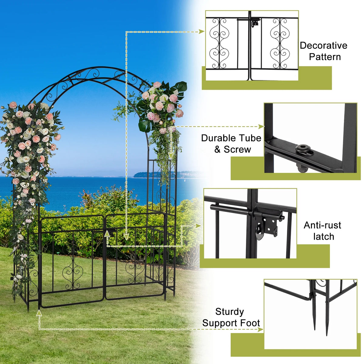 Ktaxon Metal Garden Arch 7Ft Garden Trellis Arch Arbor Outdoor Wedding