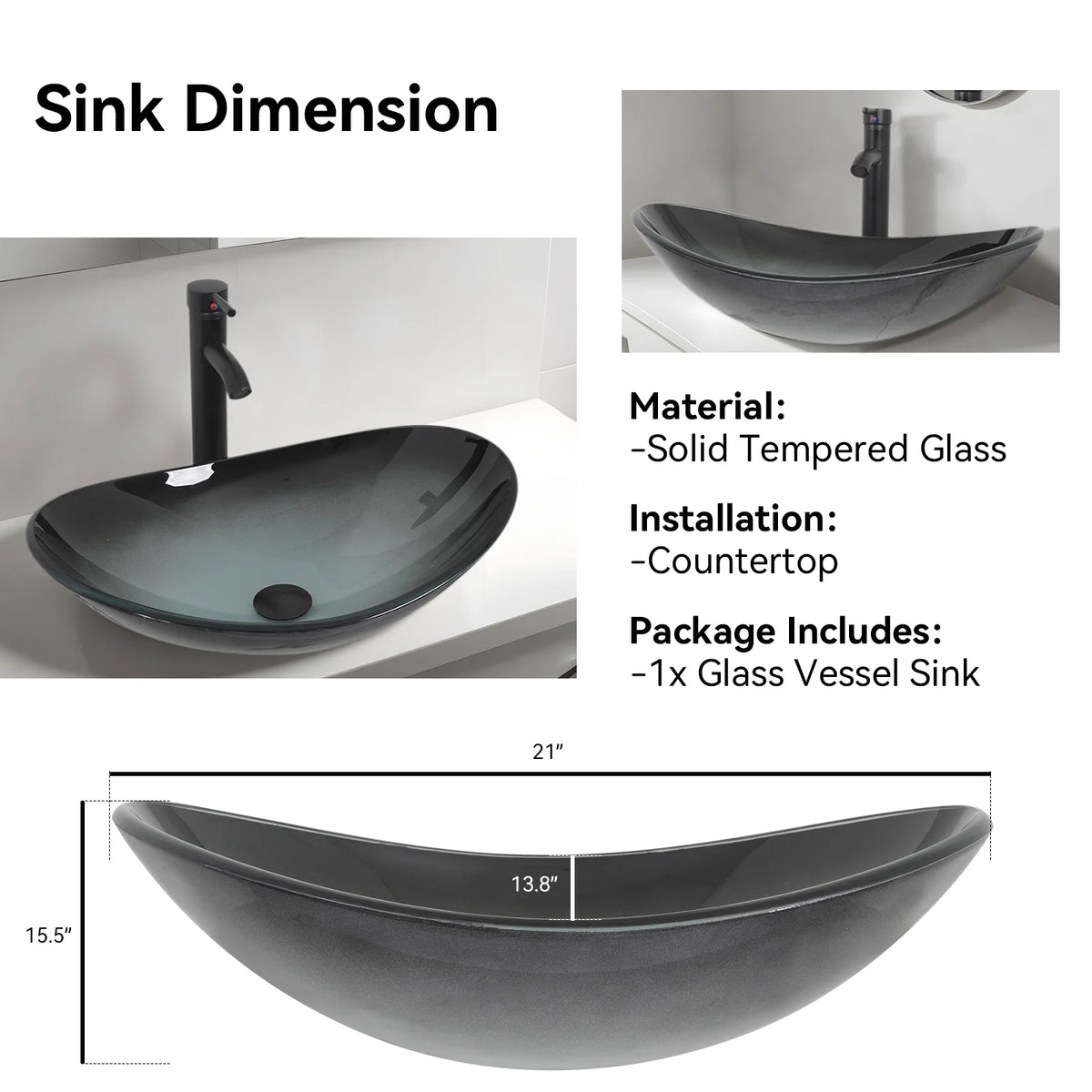 FULLWATT Bathroom Ceramic Sink Vanity Vessel Basin Porcelain Faucet Drain Combo Rectangle,White