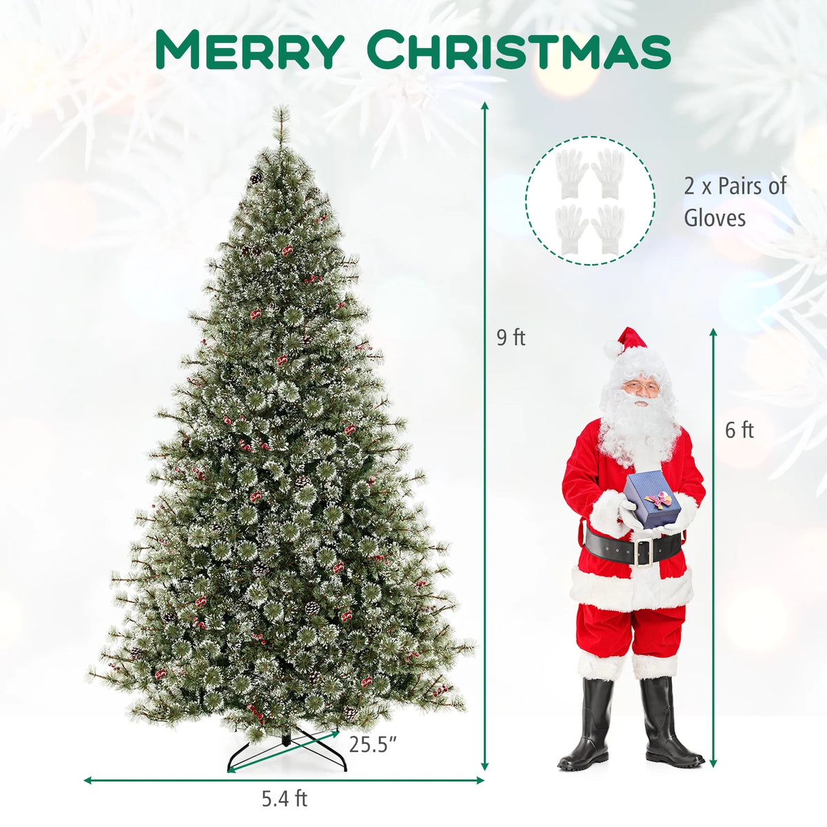 Costway 9 FT Artificial Christmas Tree with  360?�� Quick Power Connector 1714 Pine Needles