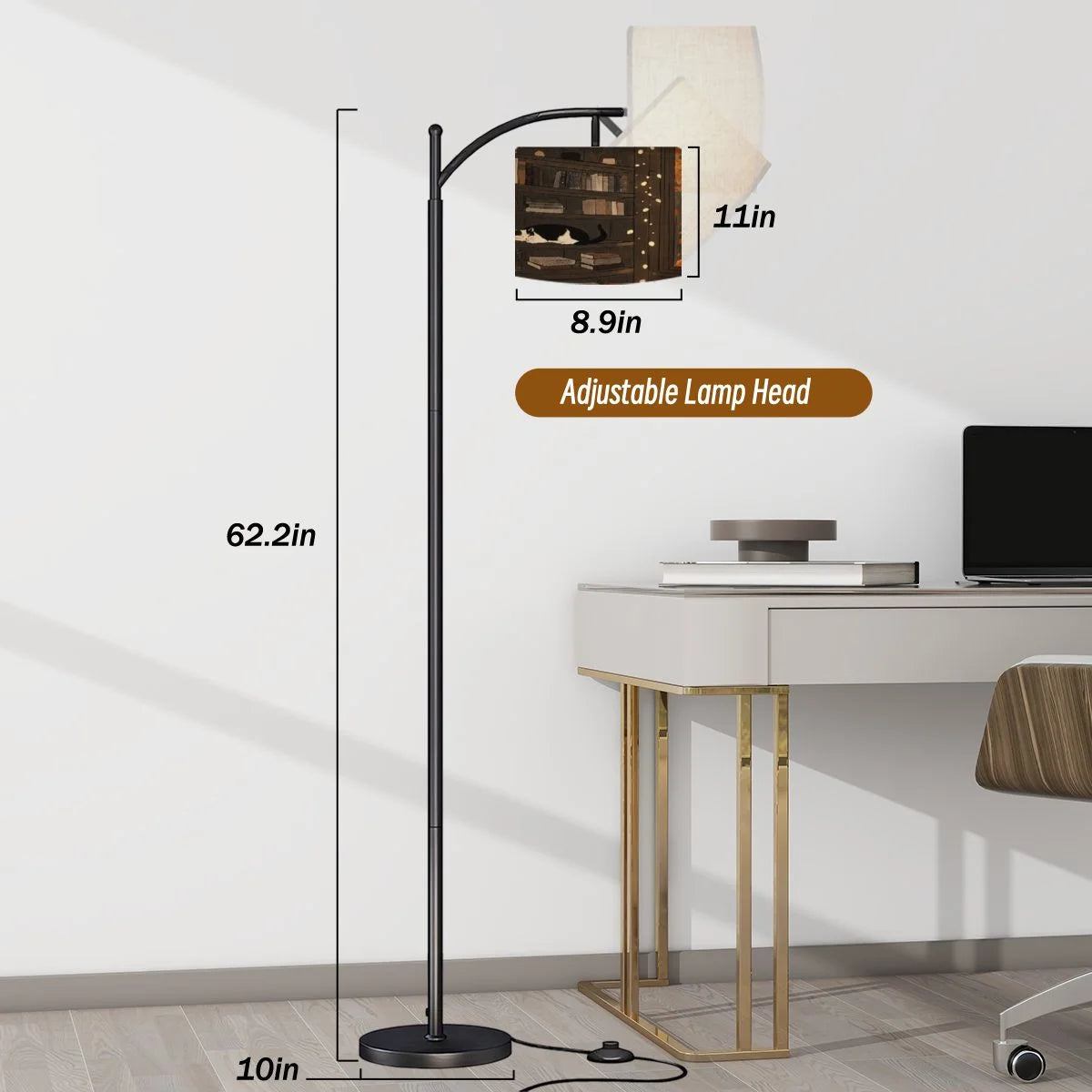 Arc Floor Lamps Surreal Bookshelf Dreamlike Sky Art Print Modern LED Adjustable Lampshade Standing Light for Living Room Reading Bedroom Office