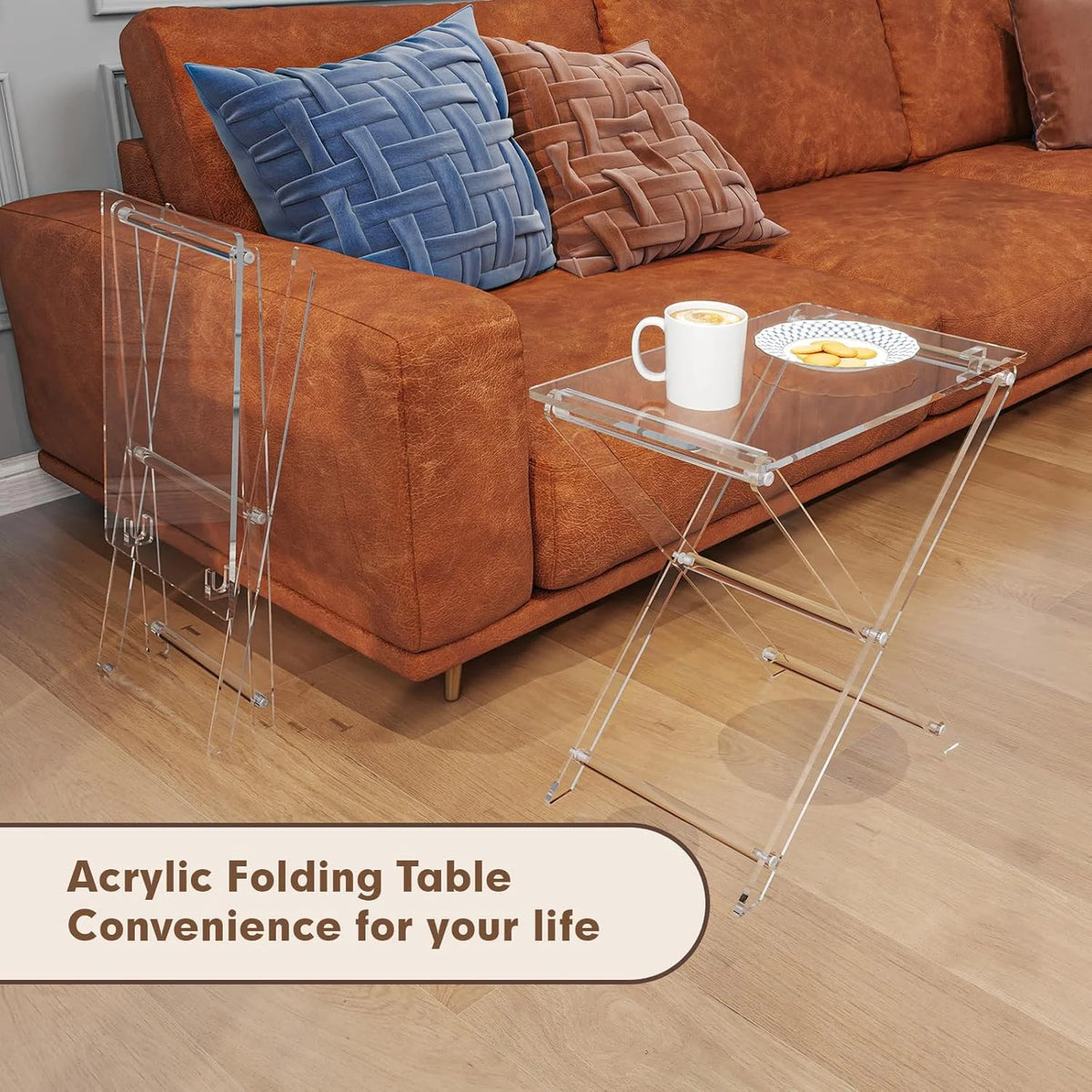 Acrylic Folding TV Tray Table - 23" High Acrylic Table, Foldable Desks for Small Spaces, Living Room, Bed Room, TV Dinner Table with Easy Assembly, 1PCS Transparent Rectangle Acrylic Tray