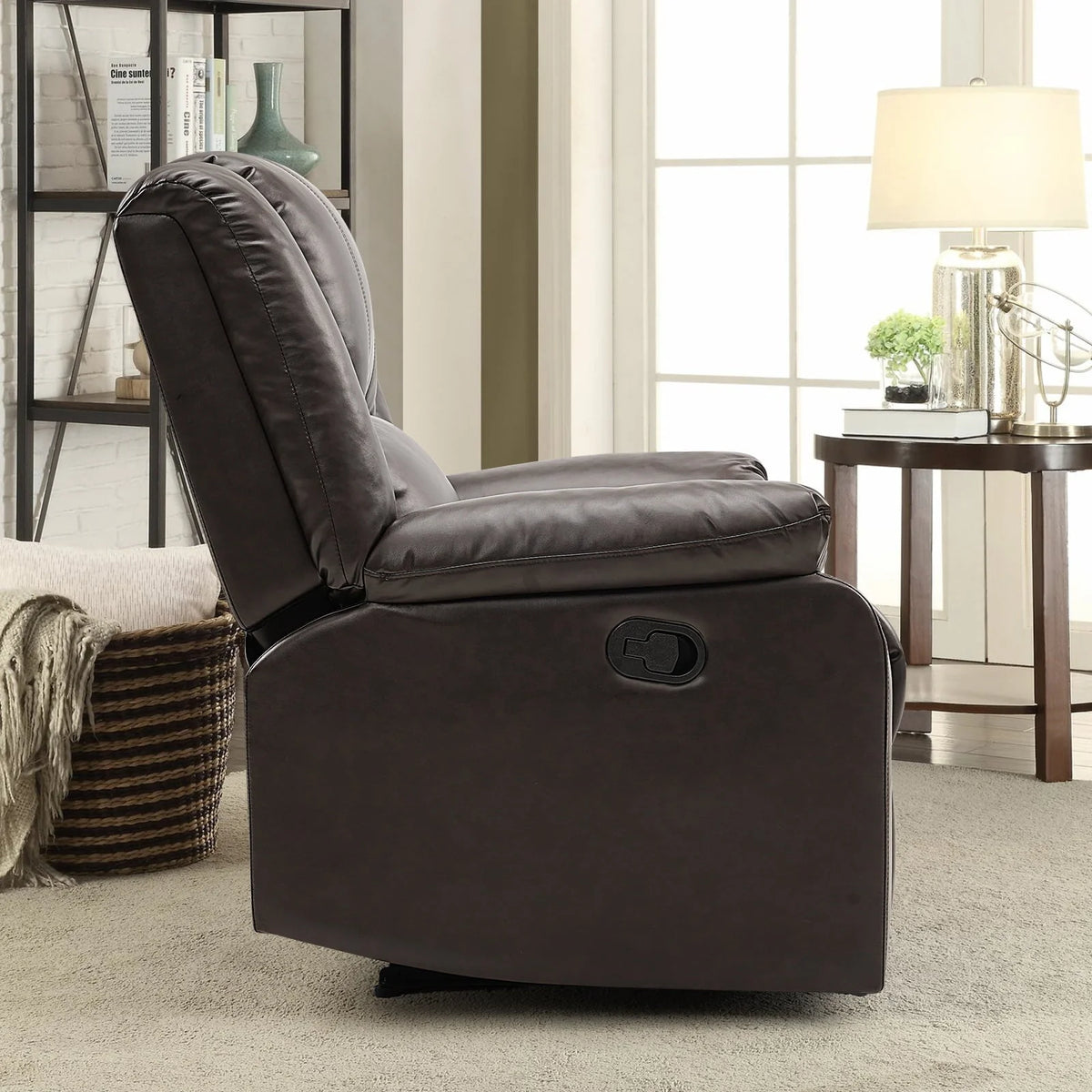 Fairyland PU Leather Ergonomic Recliner, Adjustable Seat Back and Footrest, Quick Installation, Brown