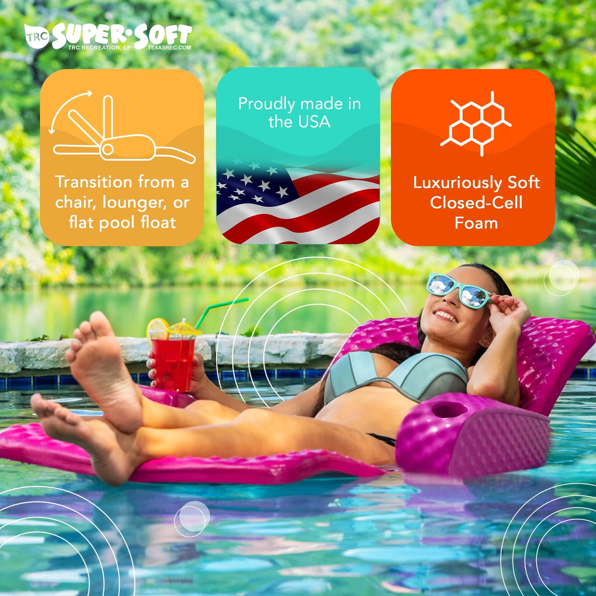 TRC Recreation Super Soft Adjustable Pool Recliner Float, Marina Blue