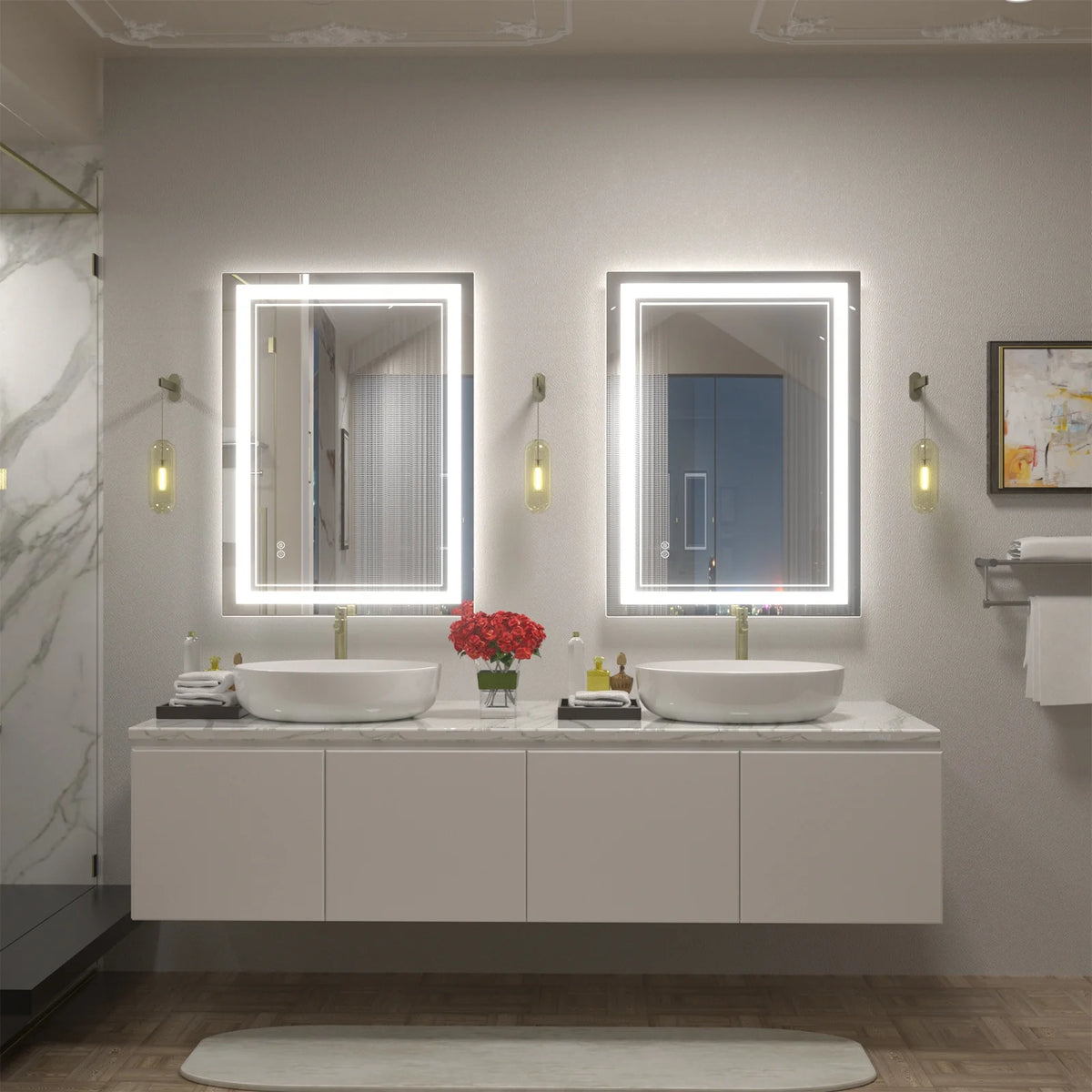 Frameless Frontlit LED Anti-fog Bathroom Vanity Mirror 96x36 inch