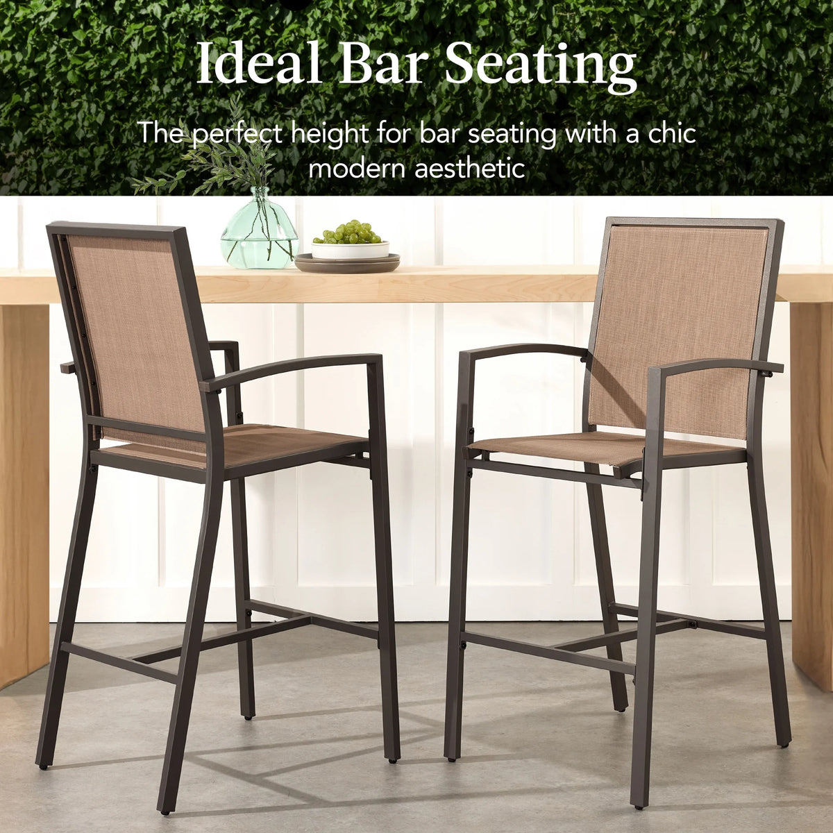 Best Choice Products Outdoor Barstools Set of 2, Bar Height Patio Chairs w/ All-Weather Mesh - Black/Black