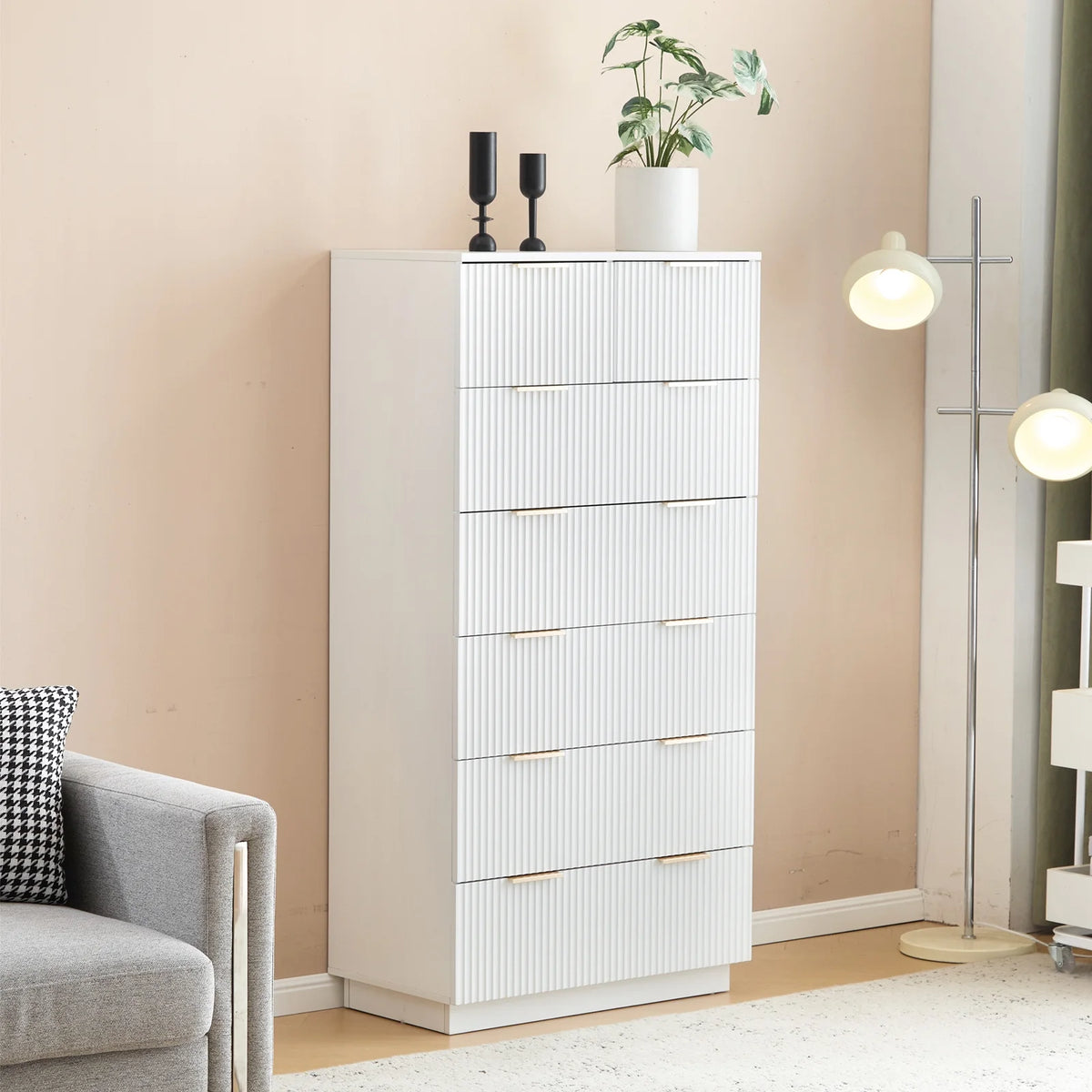 UBesGoo Dresser for Bedroom Wood 4 Drawers Dressers, Fluted Modern Dresser, White