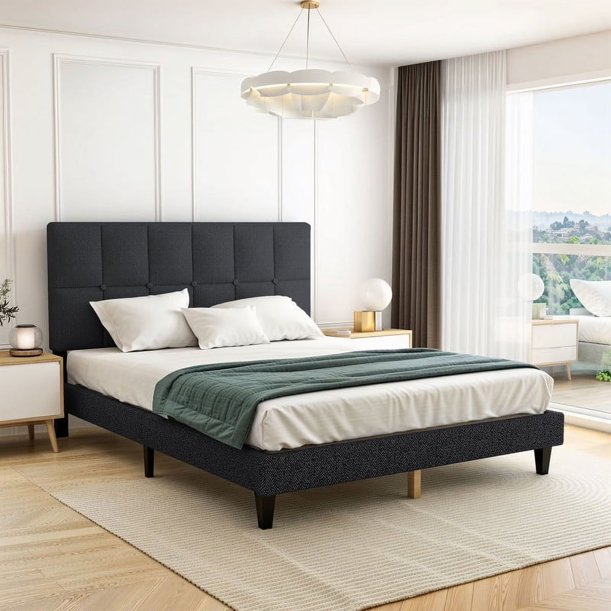 TINKLE WELL Twin Size Platform Bed Frame with Adjustable Headboard, 6" Under-Bed Storage, Solid Wood Frame, No Box Spring Required, 800LB Support, Quiet & Sturdy, Dark Grey