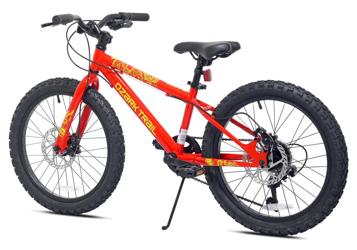 20" Ozark Trail Vibe Mountain Bike, 7 Speed, Fits Rider 3'11"-4'4", Red, Child/Tween/Teen, Unisex