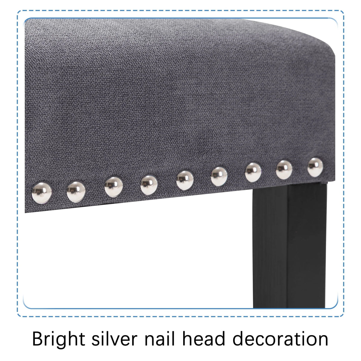 Fabric Upholstered Dining Chair with Silver Nailhead Trim in Gray, Set of 2