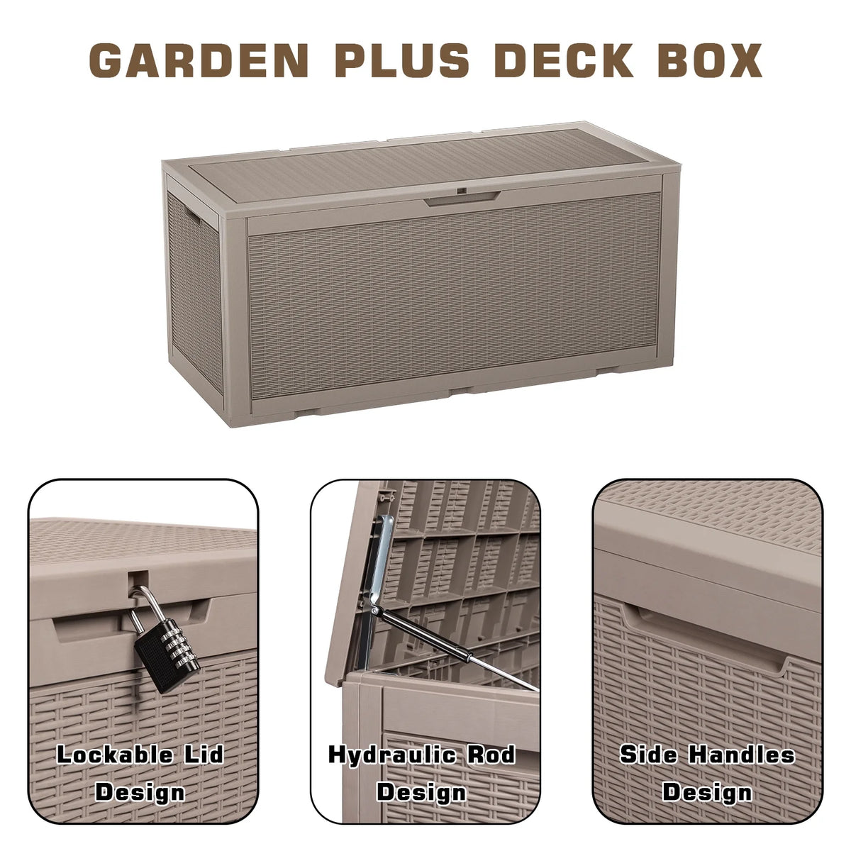 Vineego 100 Gallon All-Weather Resin Deck Box,Indoor Outdoor Lockable Storage Container, Black