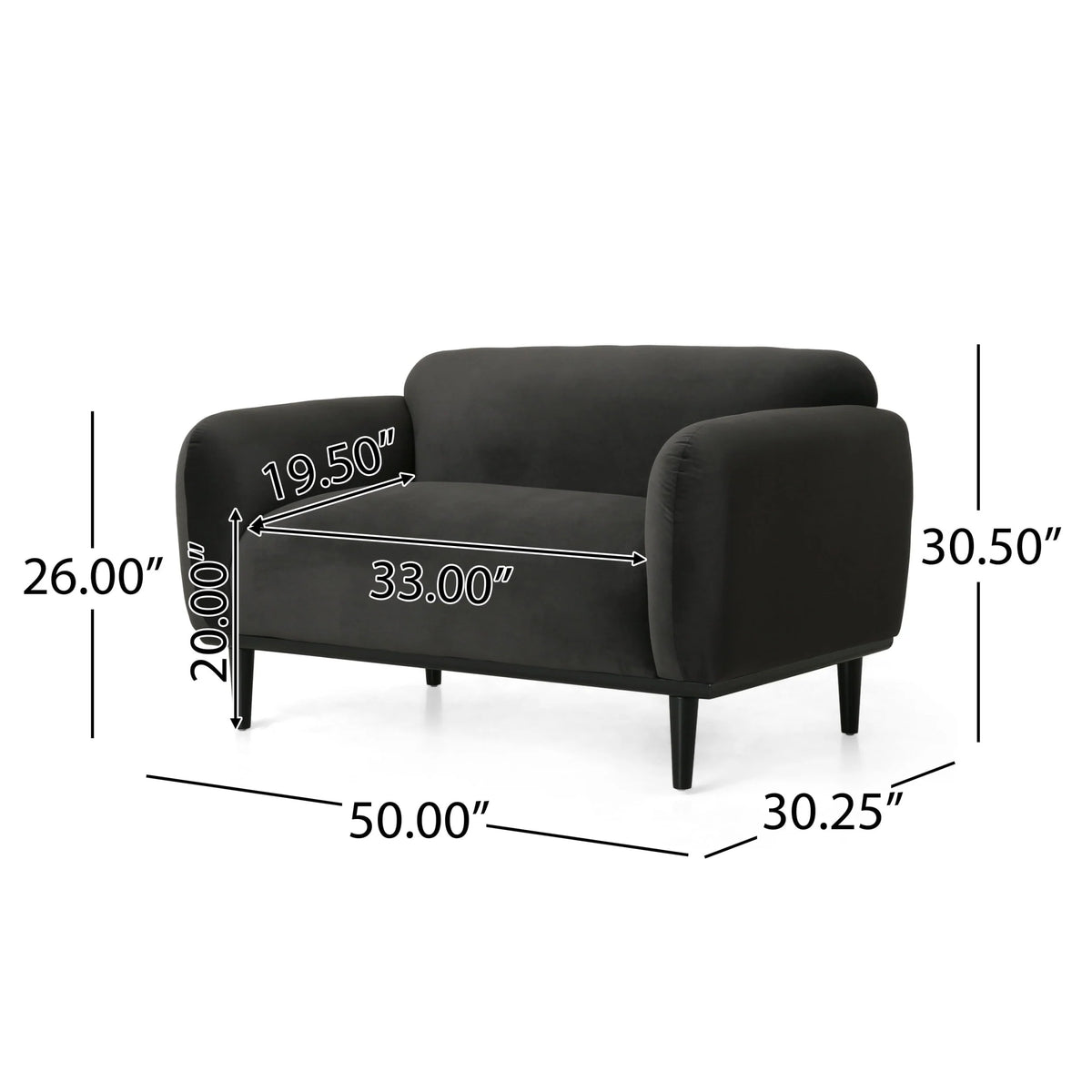 Noble House Chitwood Velvet Loveseat, Dark Gray and Matte Black