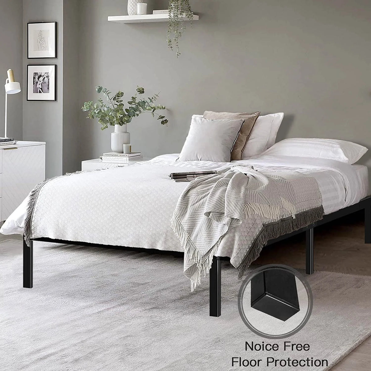 HAAGEEP King Platform Bed Frame No Box Spring Needed 14" with Storage Heavy Duty Black Metal