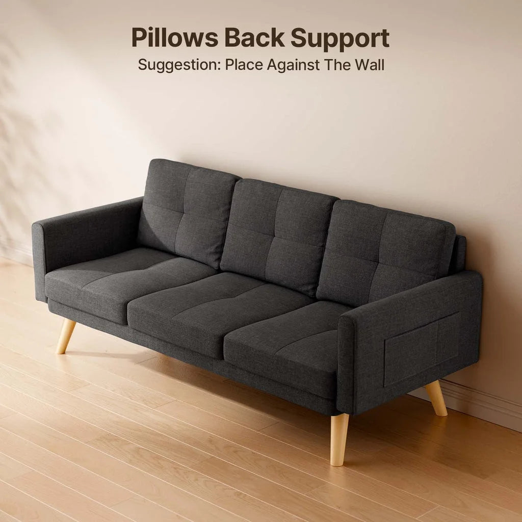Aiho 82" L Modern Sofa, L-shaped Sofa with 3 Comfortable Pillows for Living Room, Apartment, Studio, Office - Dark Grey