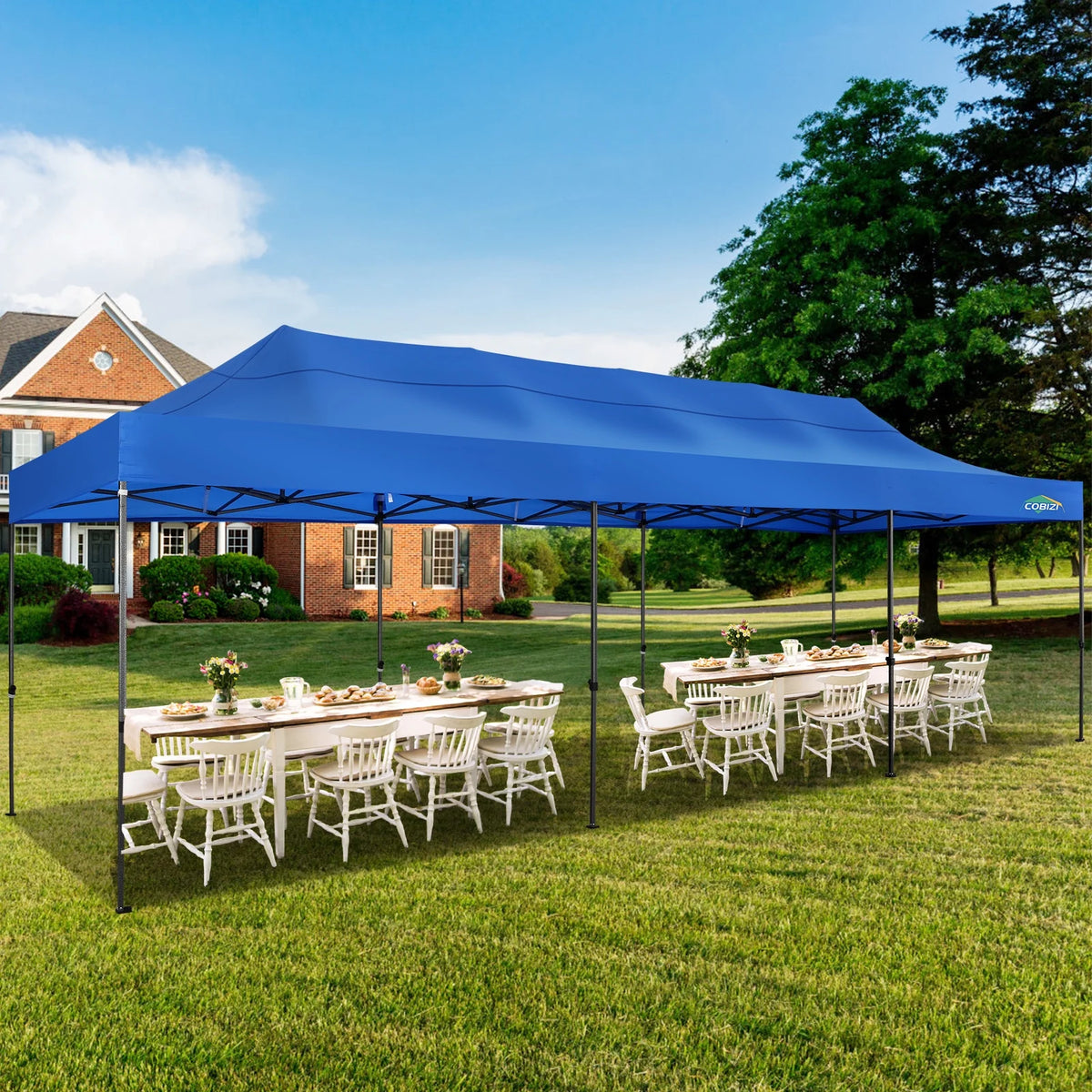 COBIZI 10x10 Heavy Duty Pop-up Canopy Tent for Outside, UPF 50+ Waterproof and Instant Outdoor Shelter, Outdoor Canopy for Beach,Party,Camping with Rope,Stake and Carrying Bag,White(Frame Thickened)