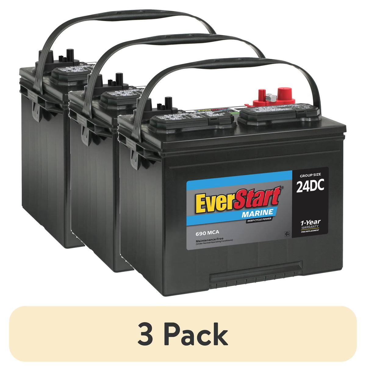 EverStart Lead Acid Marine & RV Deep Cycle Battery, Group Size 24DC 12 Volt, 690 MCA*
