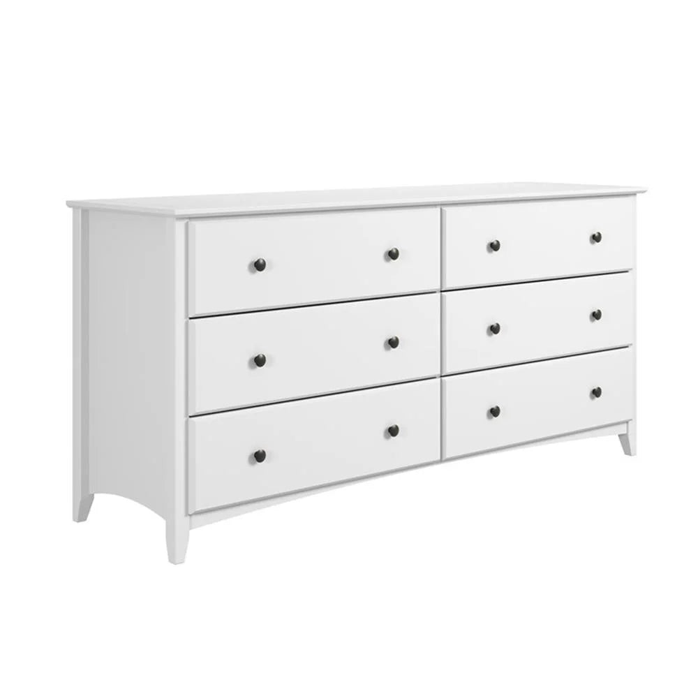 Camaflexi Shaker Style 6 Combo Drawer Dresser Wood Bedroom Furniture, White Finish