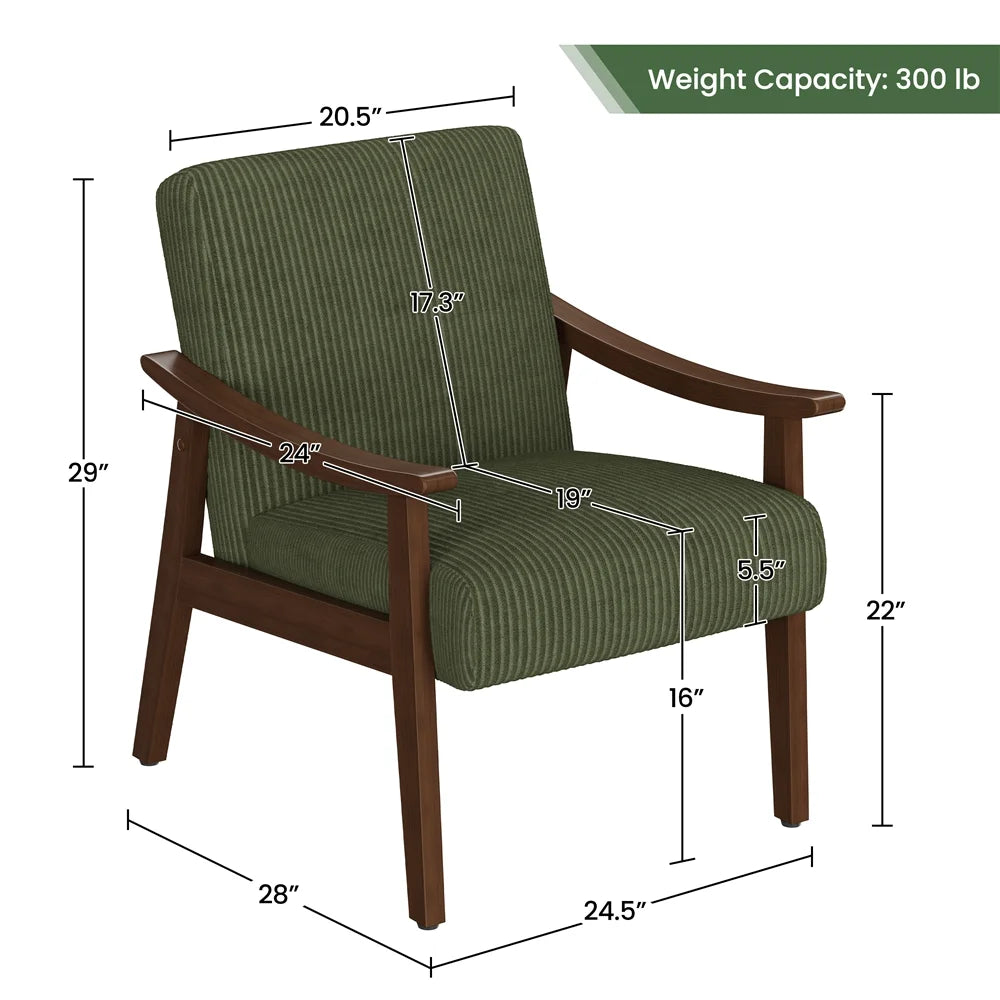 Yaheetech Mid-Century Upholstered Faux Leather Armchair with Solid Wood Legs,Brown