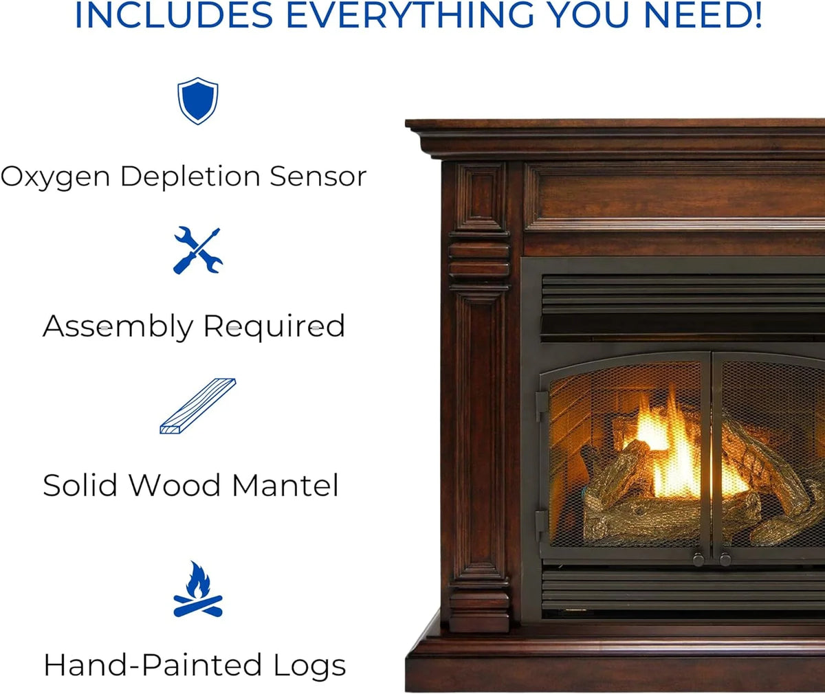Duluth Forge Dual Fuel Ventless Gas Fireplace With Mantel - 32,000 BTU, T-Stat. Control, Auburn Cherry Finish - Model# DFS-400T-2AC