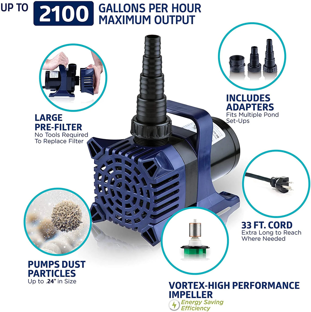 Alpine Corporation 2100 GPH Cyclone Pond Pump Submersible