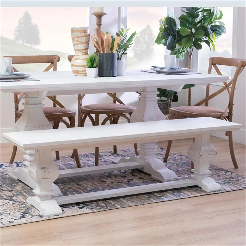 Linon Larson Solid Pine Wood Double Pedestal Bench in Rustic Honey Brown