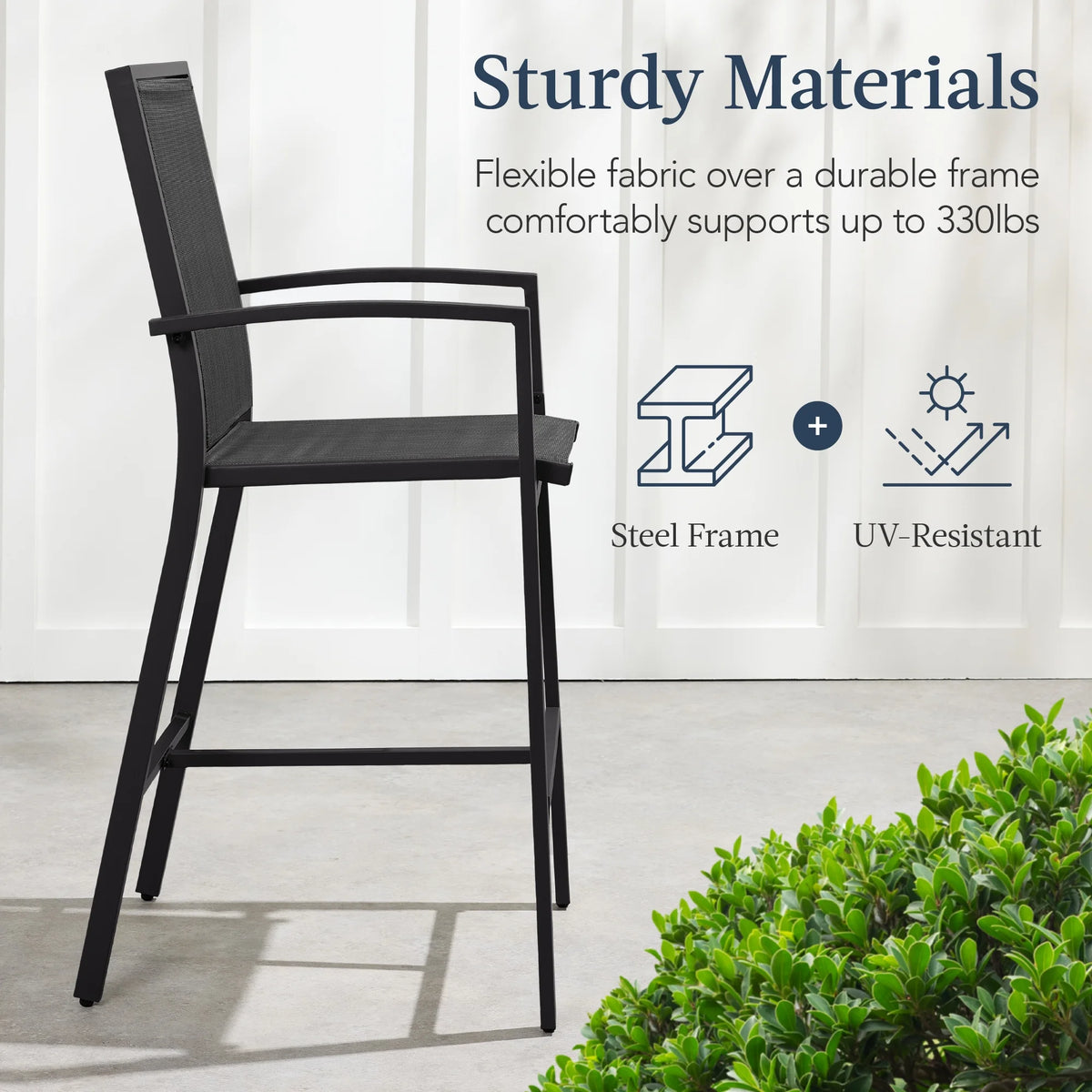Best Choice Products Outdoor Barstools Set of 2, Bar Height Patio Chairs w/ All-Weather Mesh - Black/Black