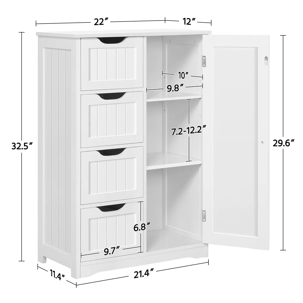 Alden Design Wooden Bathroom Storage Cabinet with 4 Drawers & Cupboard, Espresso