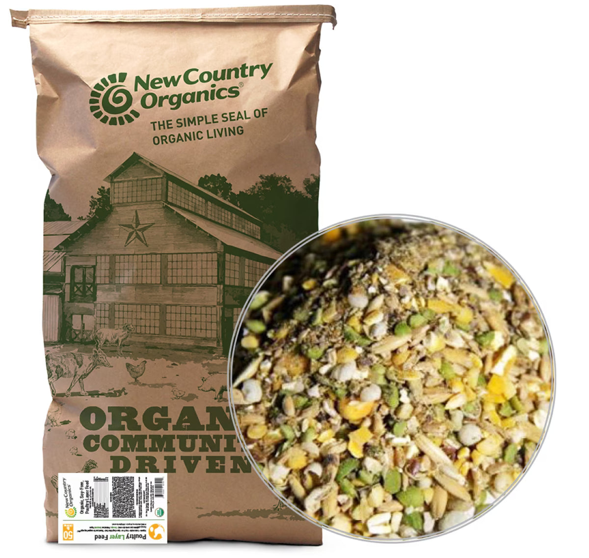 New Country Organics | Chicken Feed 50lb | Classic Grind Layer Chicken Feed for Laying Hens | Ground Grain | Soy-Free | 17% Protein | Certified Organic & Non-GMO Chicken Food | 50lbs Bag