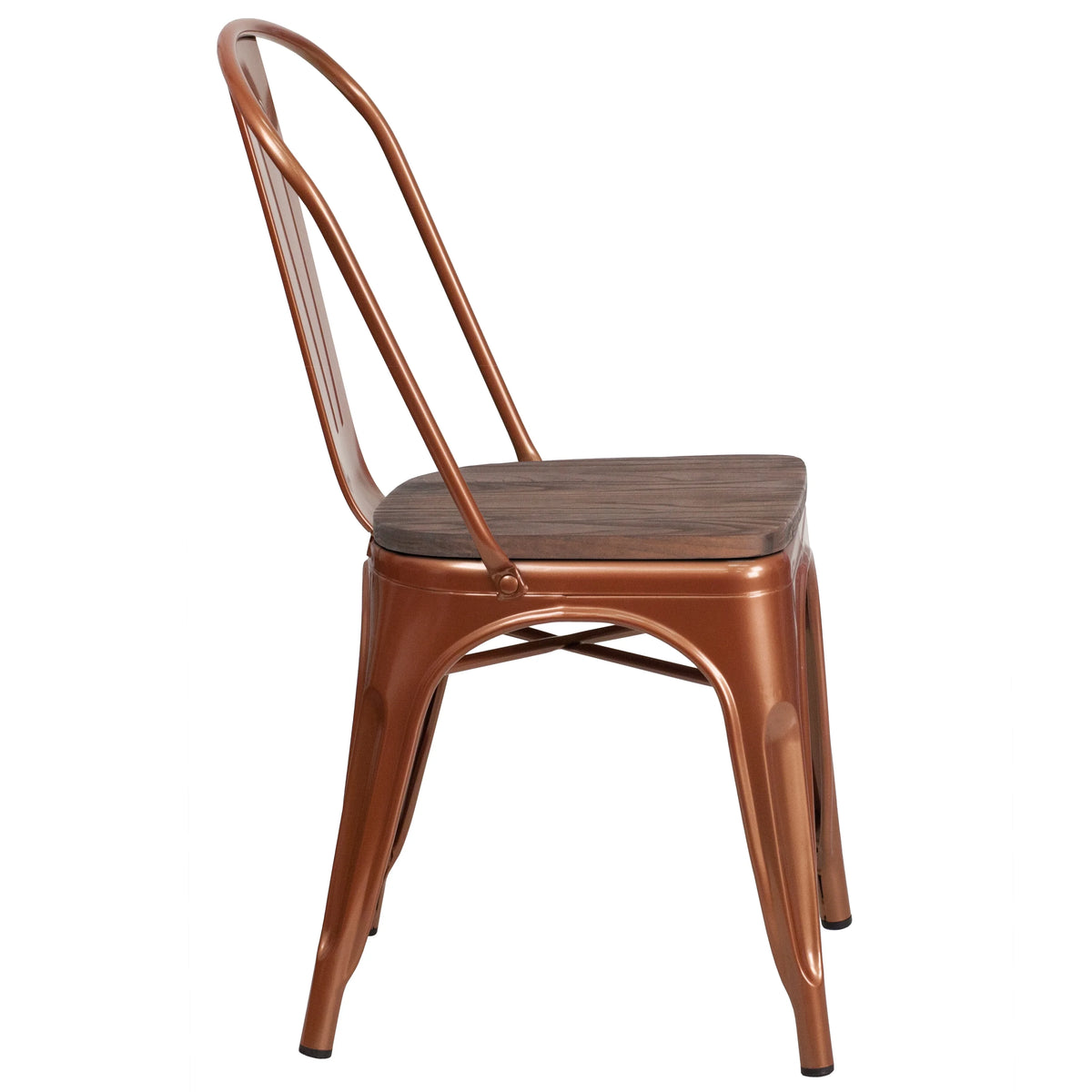 Flash Furniture Copper Metal Stackable Chair with Wood Seat